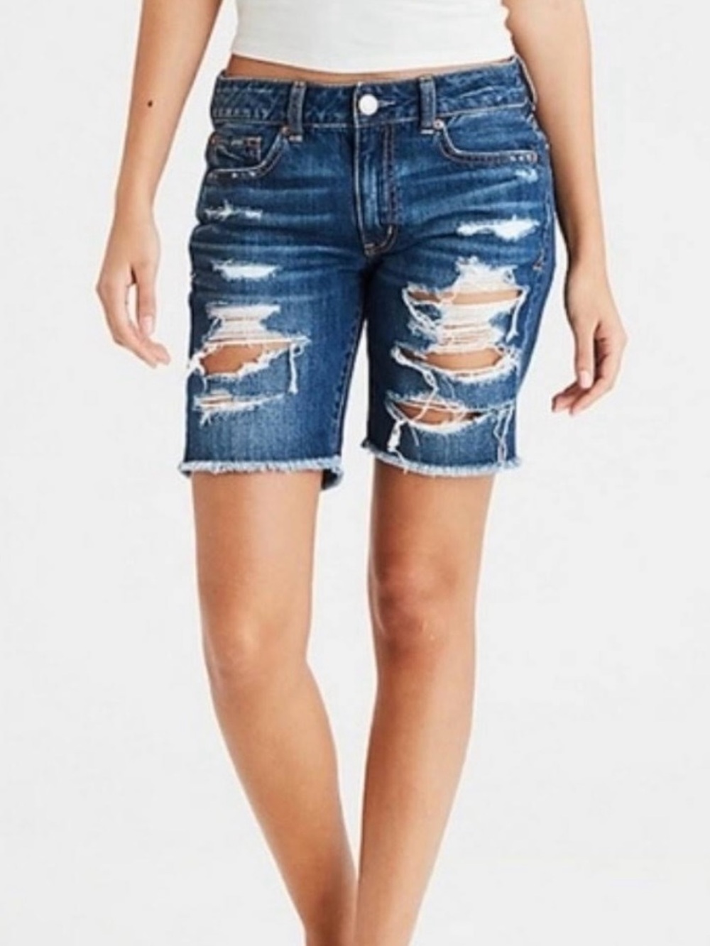 American Eagle Outfitters Distressed Denim Bermuda Shorts - Blue